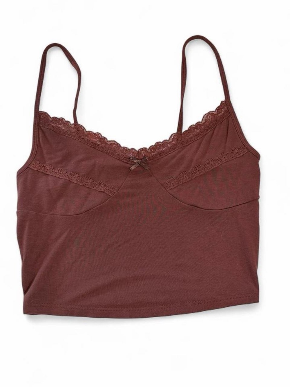 Lace-Trim Stretch Camisole Cami - Brown